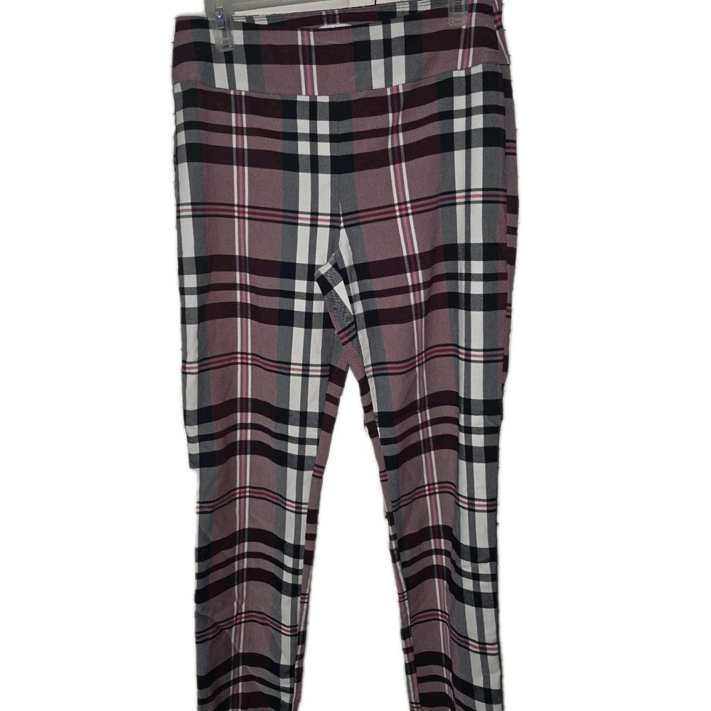 Crown & Ivy Pink Plaid‎ Pants Size 10 GUC Preppy Classic Ankle Slit Bow
